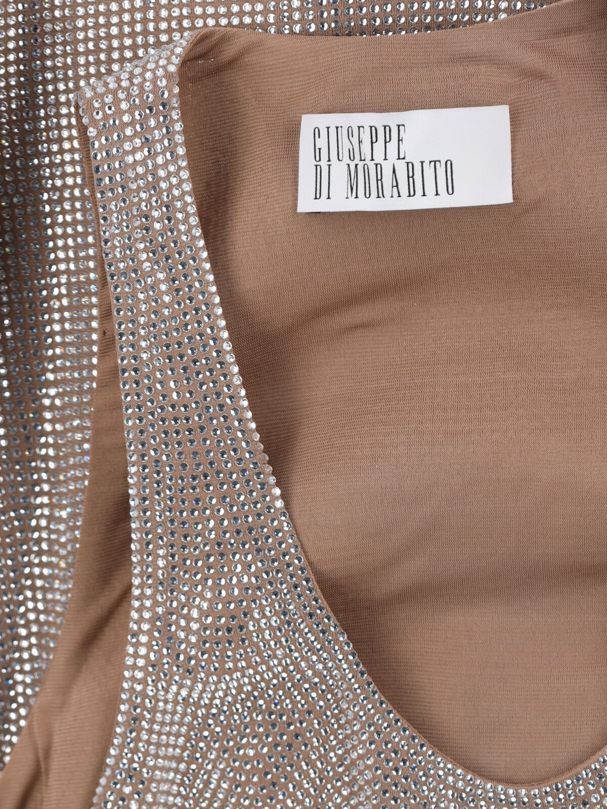 Giuseppe Di Morabito Tank Top With Silver Rhinestones In Nude
