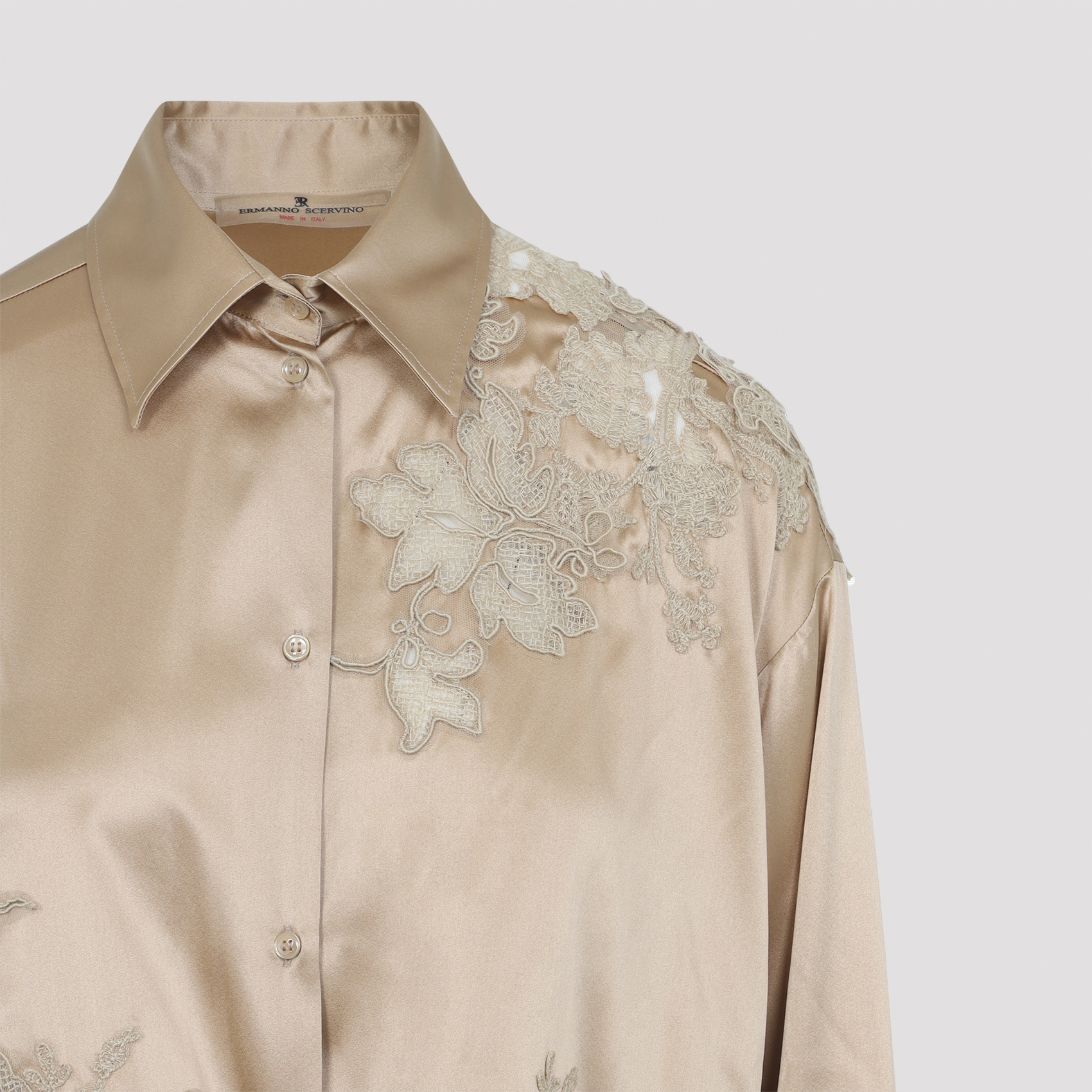 Ermanno Scervino Silk Shirt Embroidered Scalloped Hem In Gold