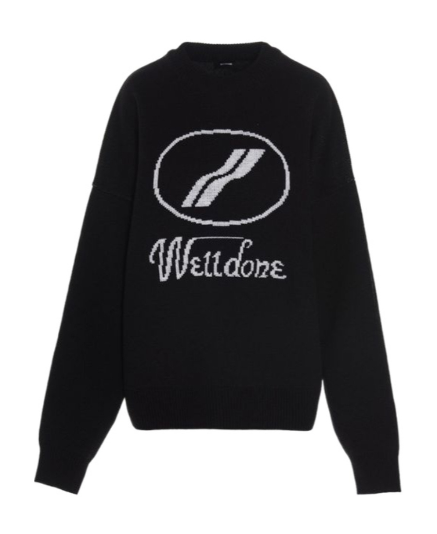We11 Done Logo Jacquard Intarsia Sweater In Black
