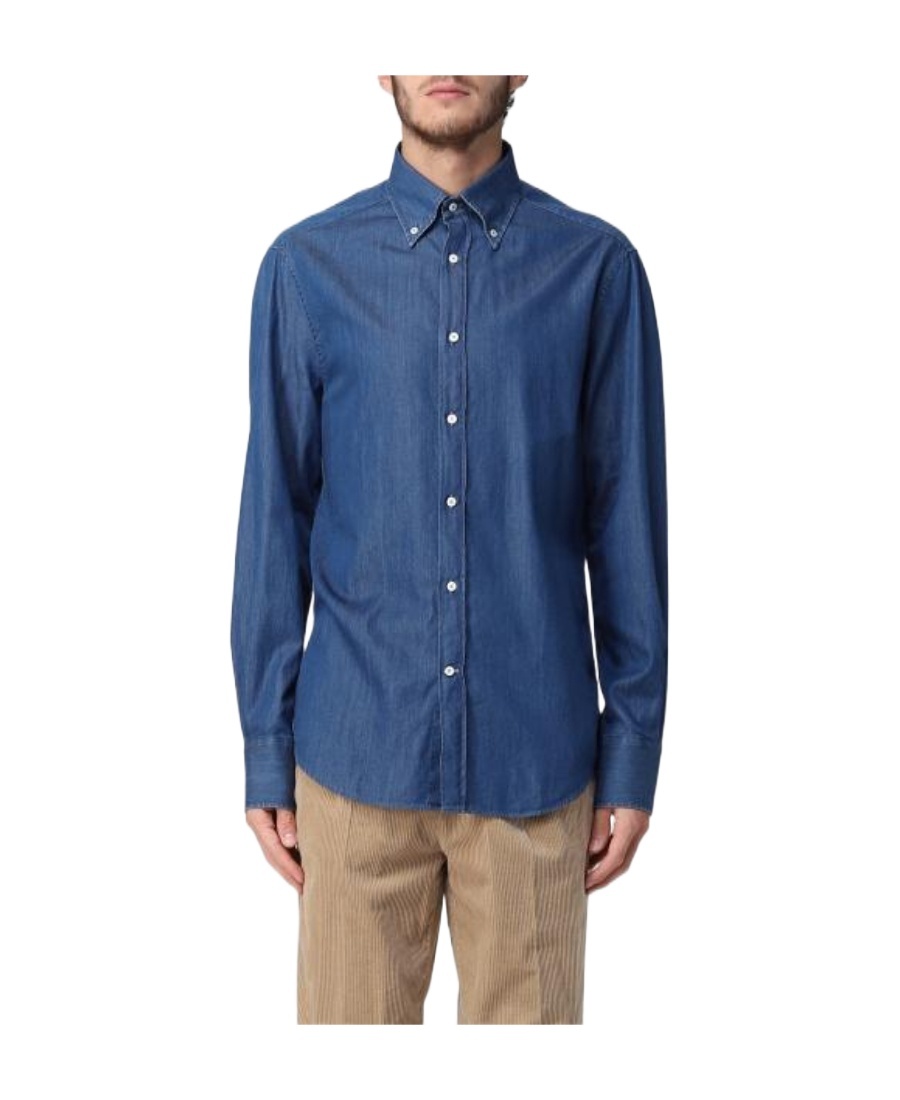 Brunello Cucinelli Collared Shirt Buttons Sleeves In Blue