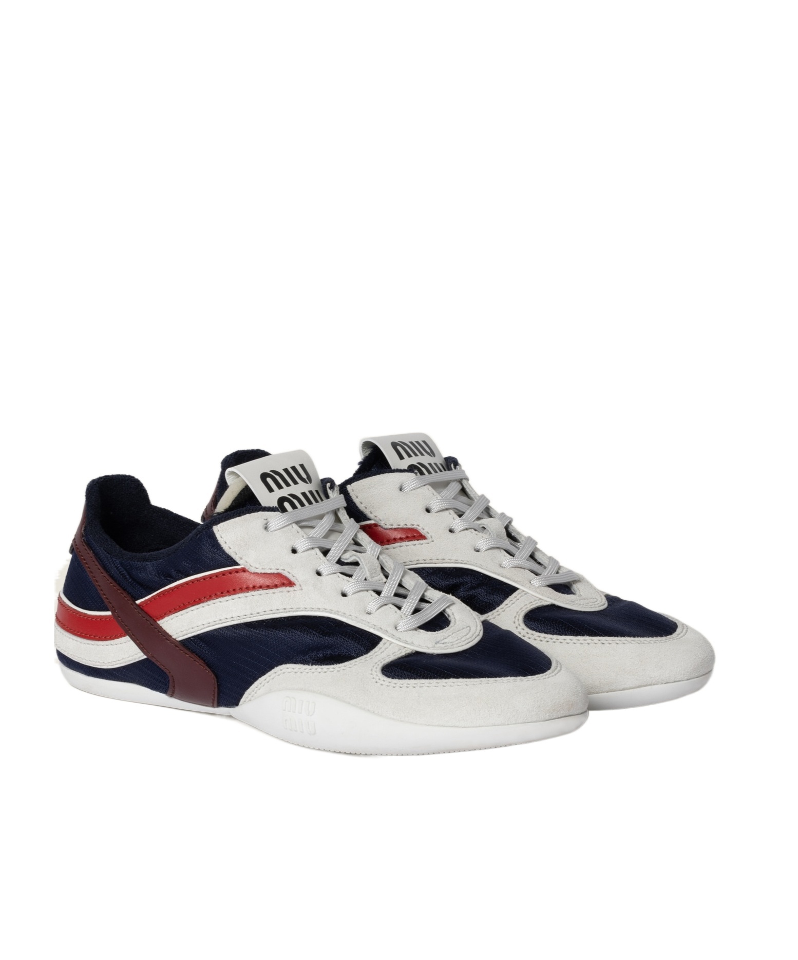 Miu Miu Logo-patch Sneakers In Baltic Sea Blue/amaranth Red