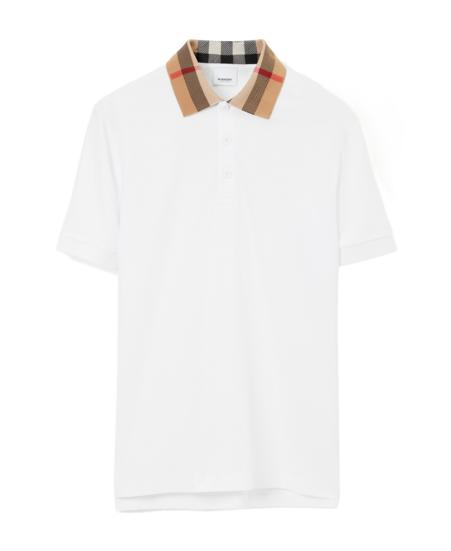 Shop Burberry Vintage Check-collar Cotton Polo Shirt In White