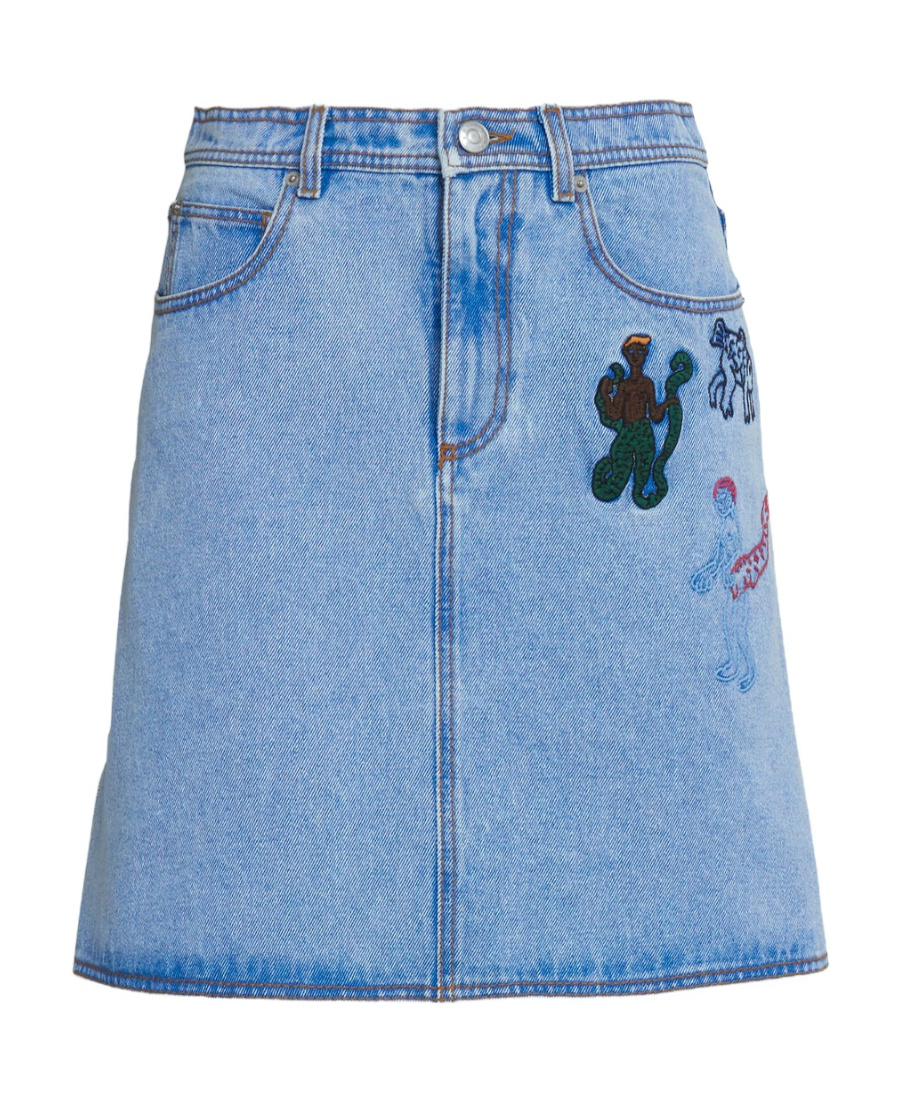 Marni Embroidered High-rise Denim Miniskirt In Blue
