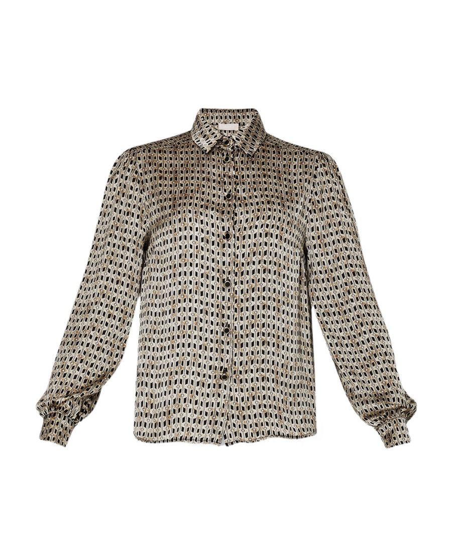 Liu •jo Satin-finish Geometric-pattern Shirt In Nude