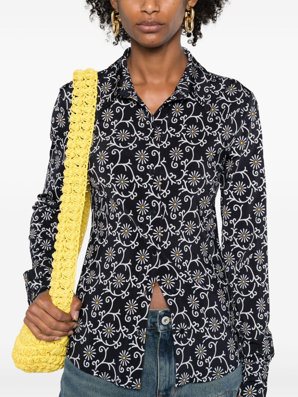 Kenzo Floral Print Long Sleeve Top In Black