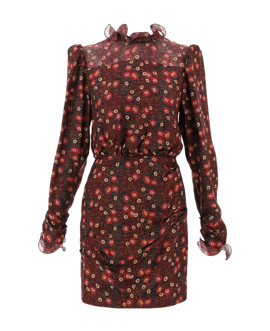 Saloni Long-sleeved Pattern Dress In Brown