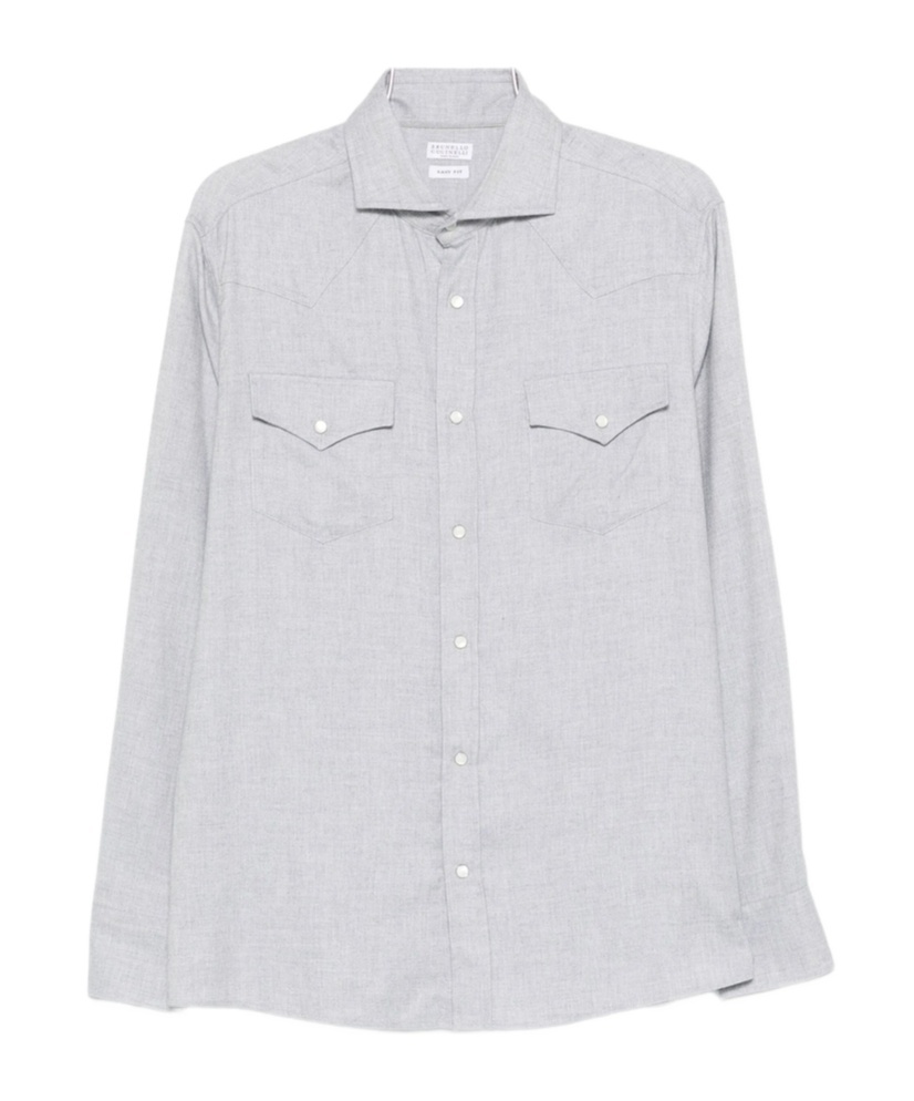 Brunello Cucinelli Double-pocket Long-sleeve Shirt In Gray