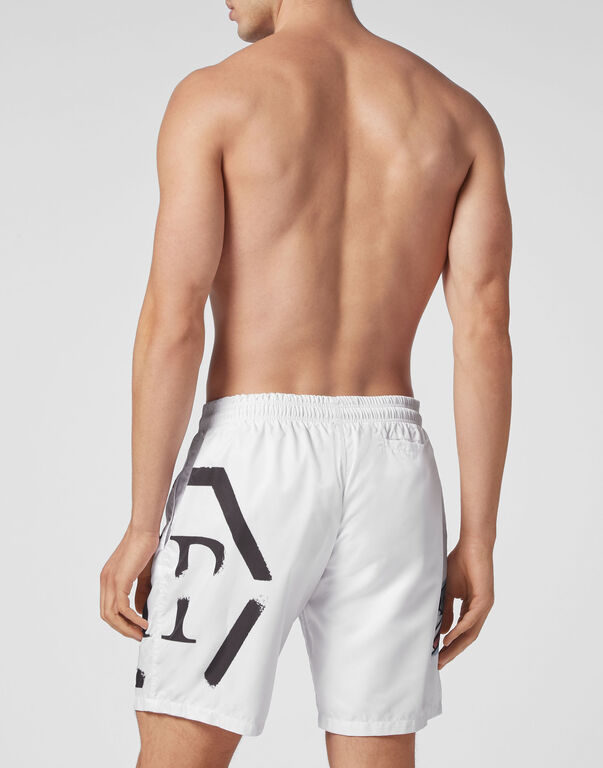PHILIPP PLEIN GRAFFITI-PRINT DRAWSTRING-WAIST SWIM SHORTS