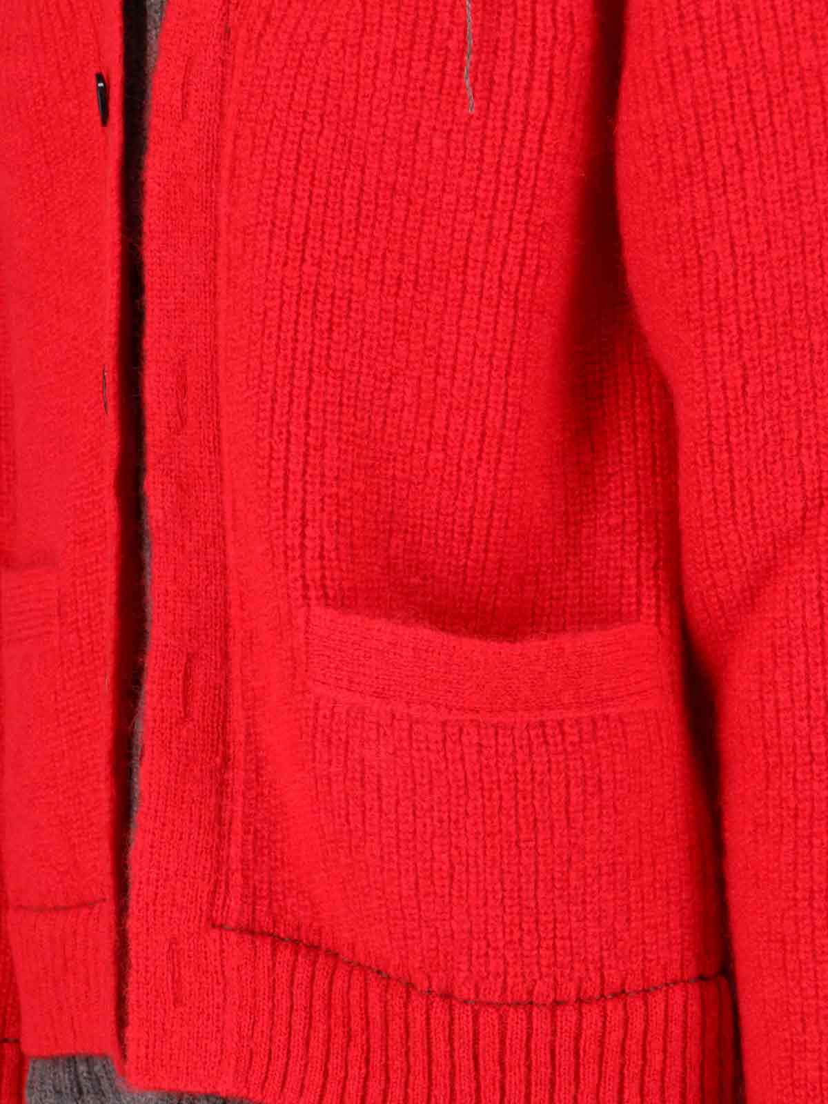 Sacai Long-sleeved Knitted Cardigan In Red
