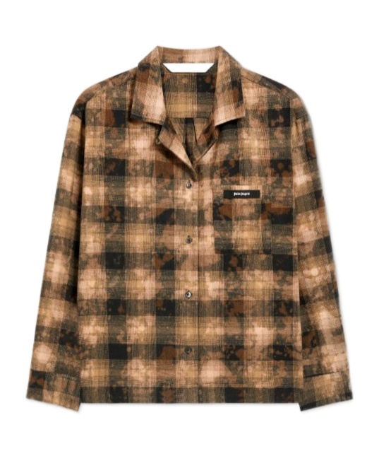 Palm Angels Brown Curved Logo Check Shirt In Brown