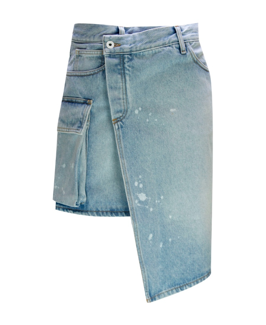 Off-white Asymmetric Denim Miniskirt In Blue