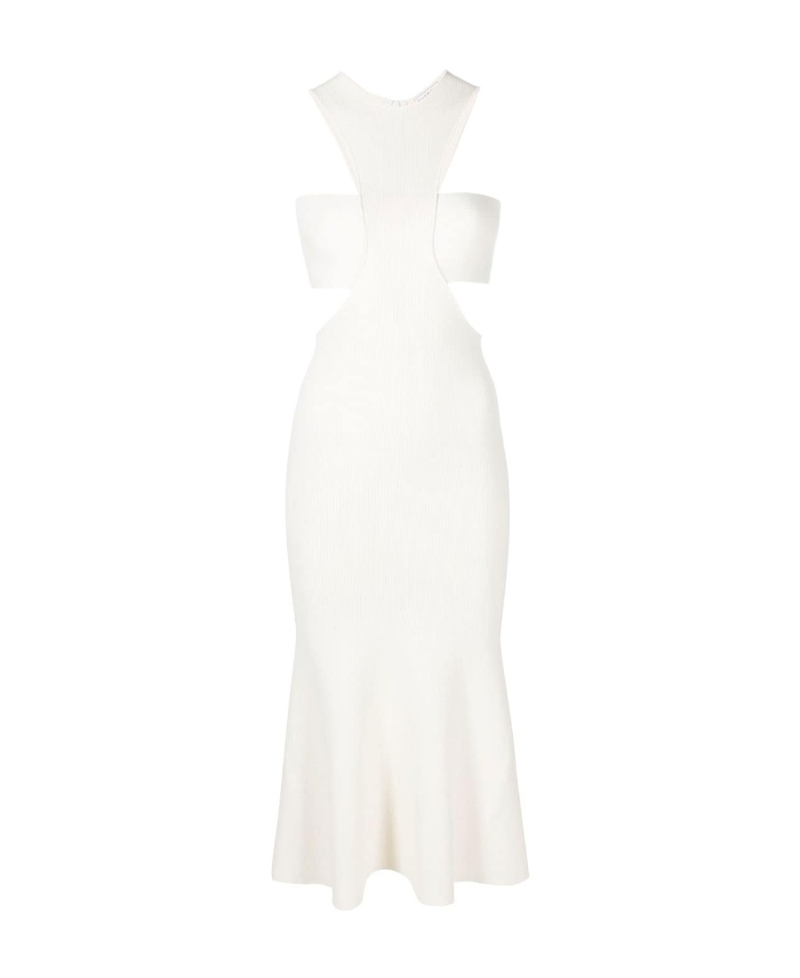 Alexander Mcqueen Off-white Slashed Harness Midi Dress In White