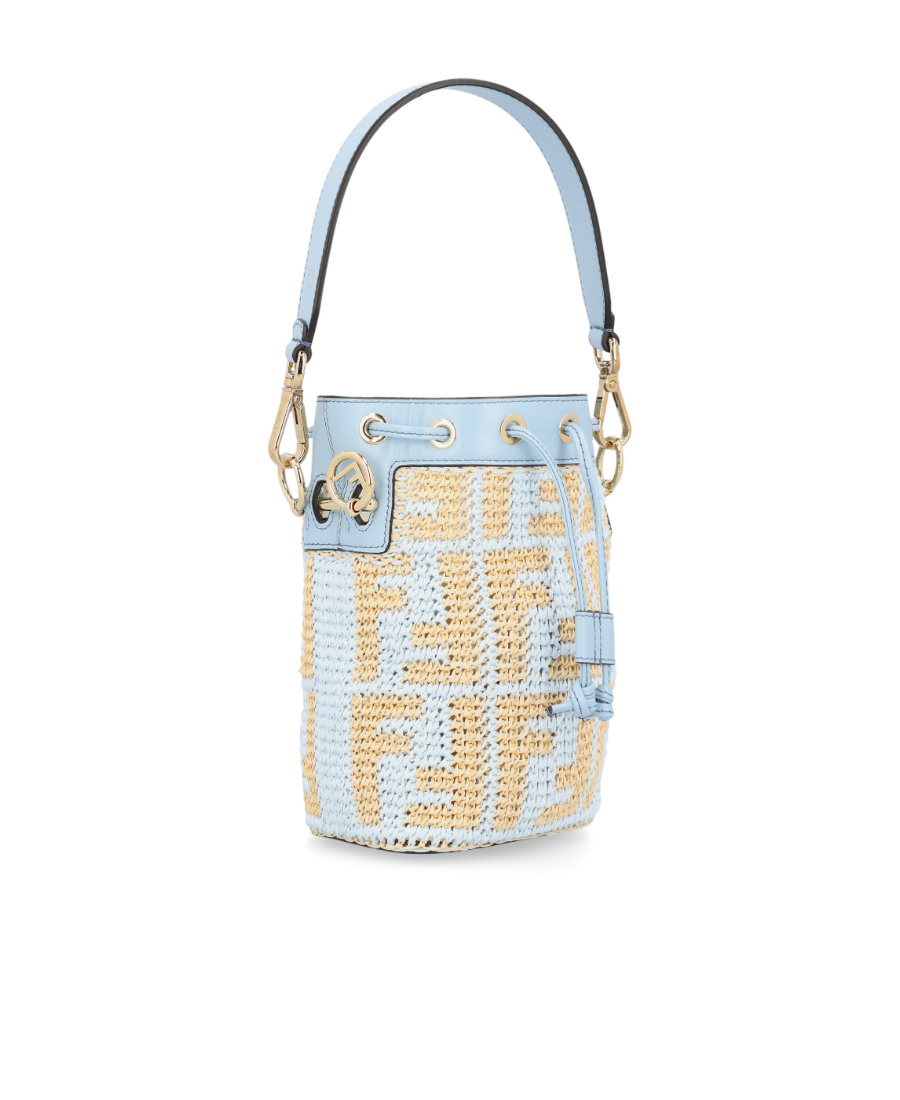 Fendi Small Mon Tresor Woven Bucket Bag In Blue