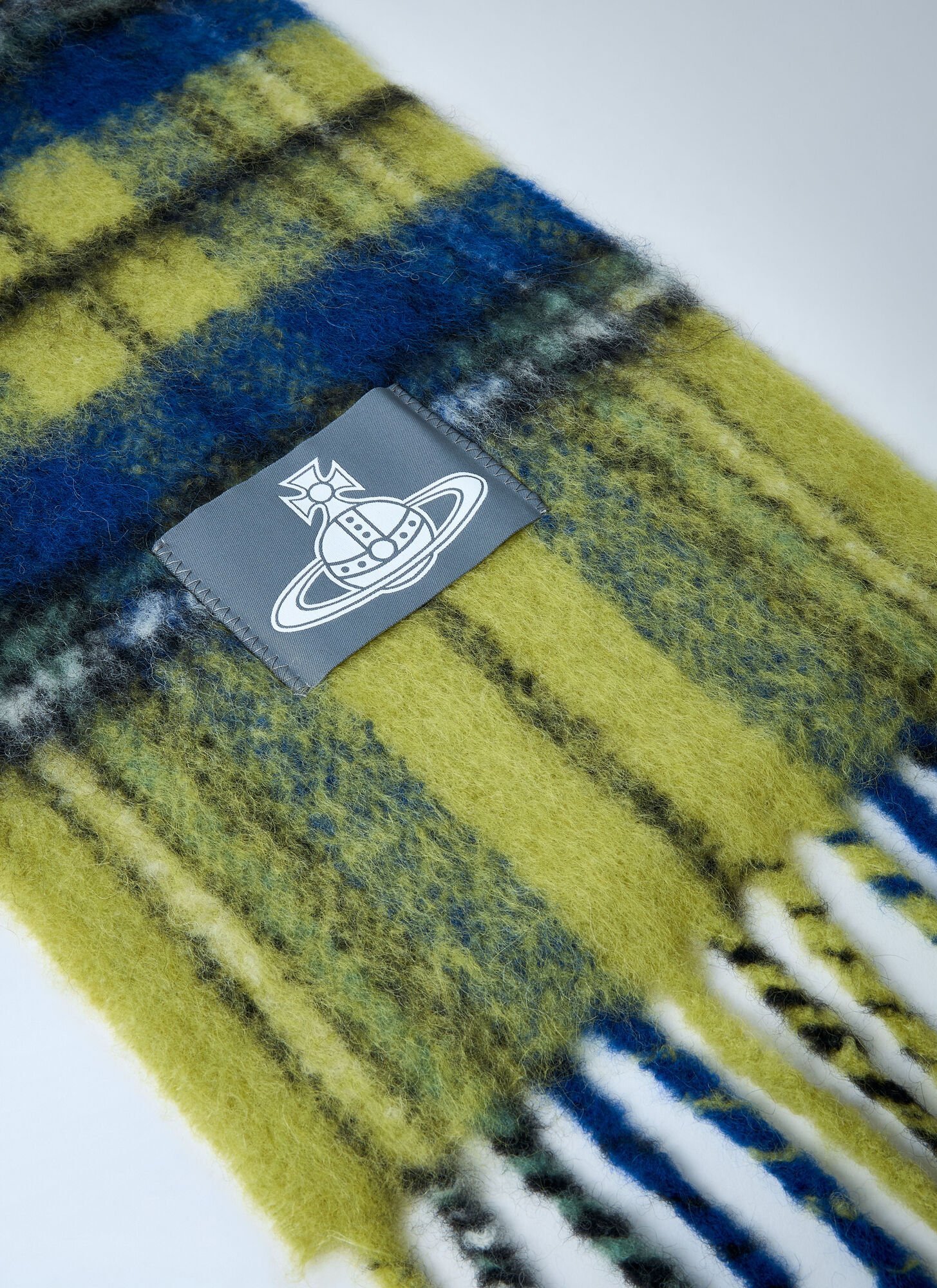 Vivienne Westwood Logo Patch Checked Fringed Scarf In Green