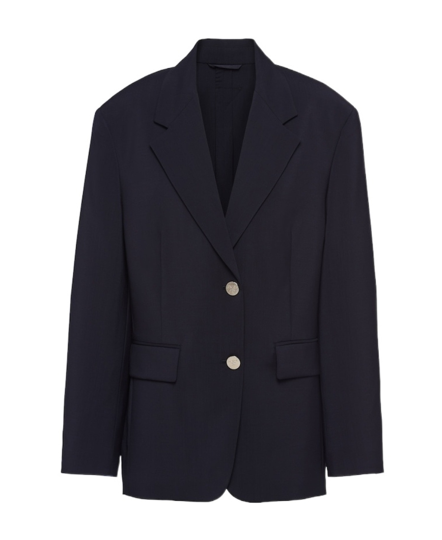 Prada Single Breasted Long-sleeved Blazer In Blue