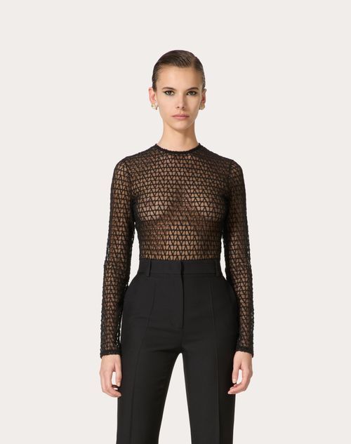Valentino Geometric Sheer Bodysuit Keyhole Detail In Black
