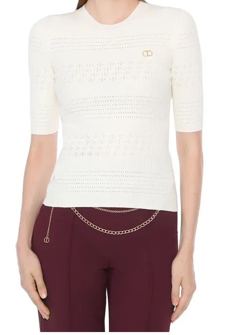 Twinset Ribbed Knitted Sweater In White