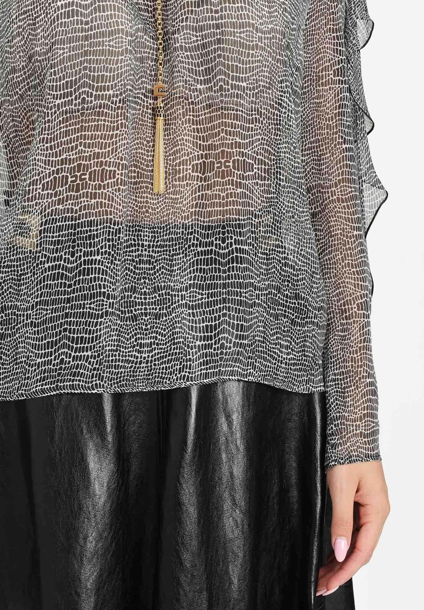 Elisabetta Franchi Silk Shirt With Layered Ruffle Detail In Gray