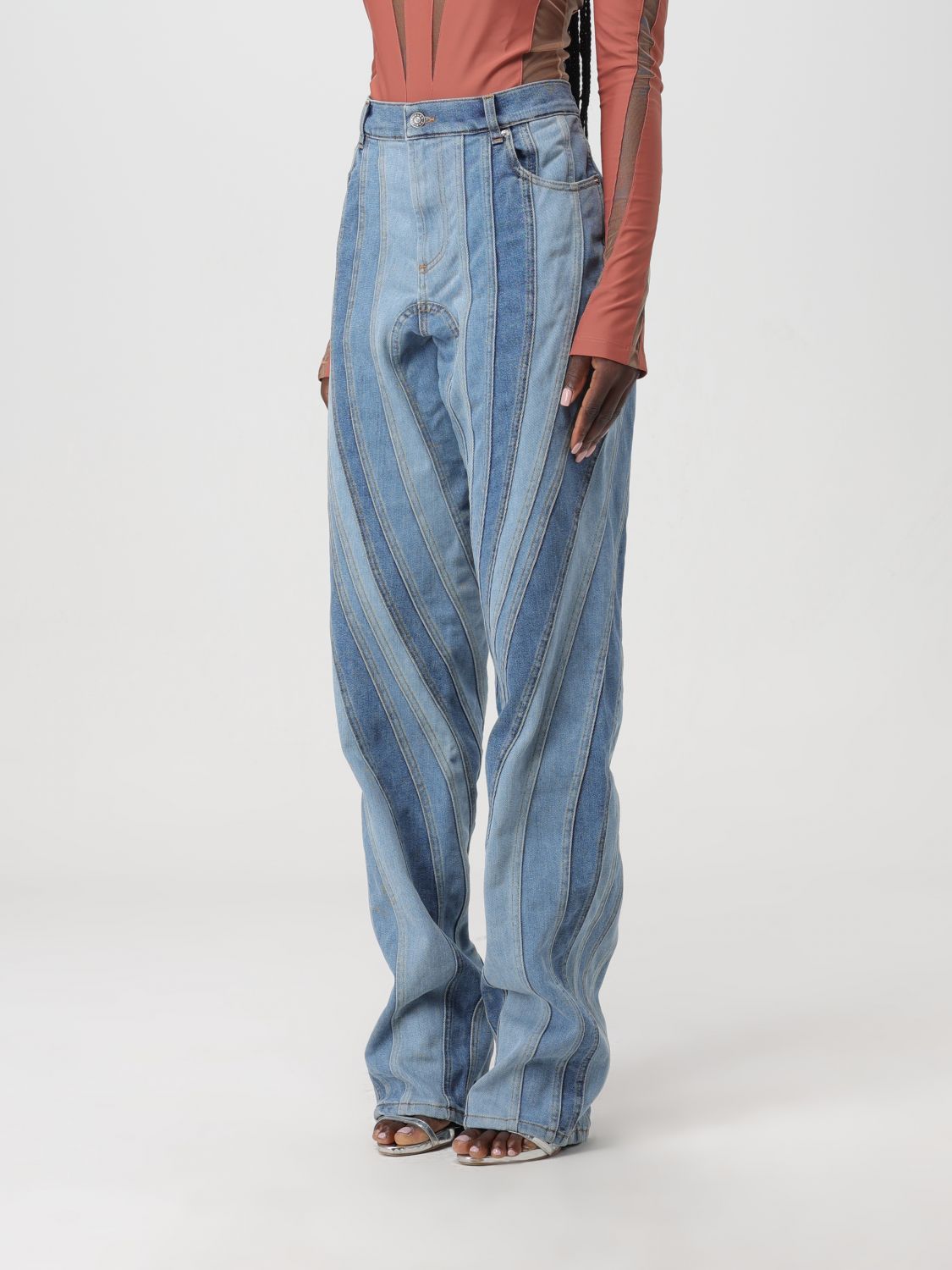 Mugler Spiral Straight-leg Jeans In Blue