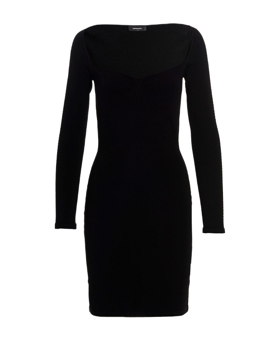 Dsquared2 Ribbed Knee-length Dress Crew Neckline In Black
