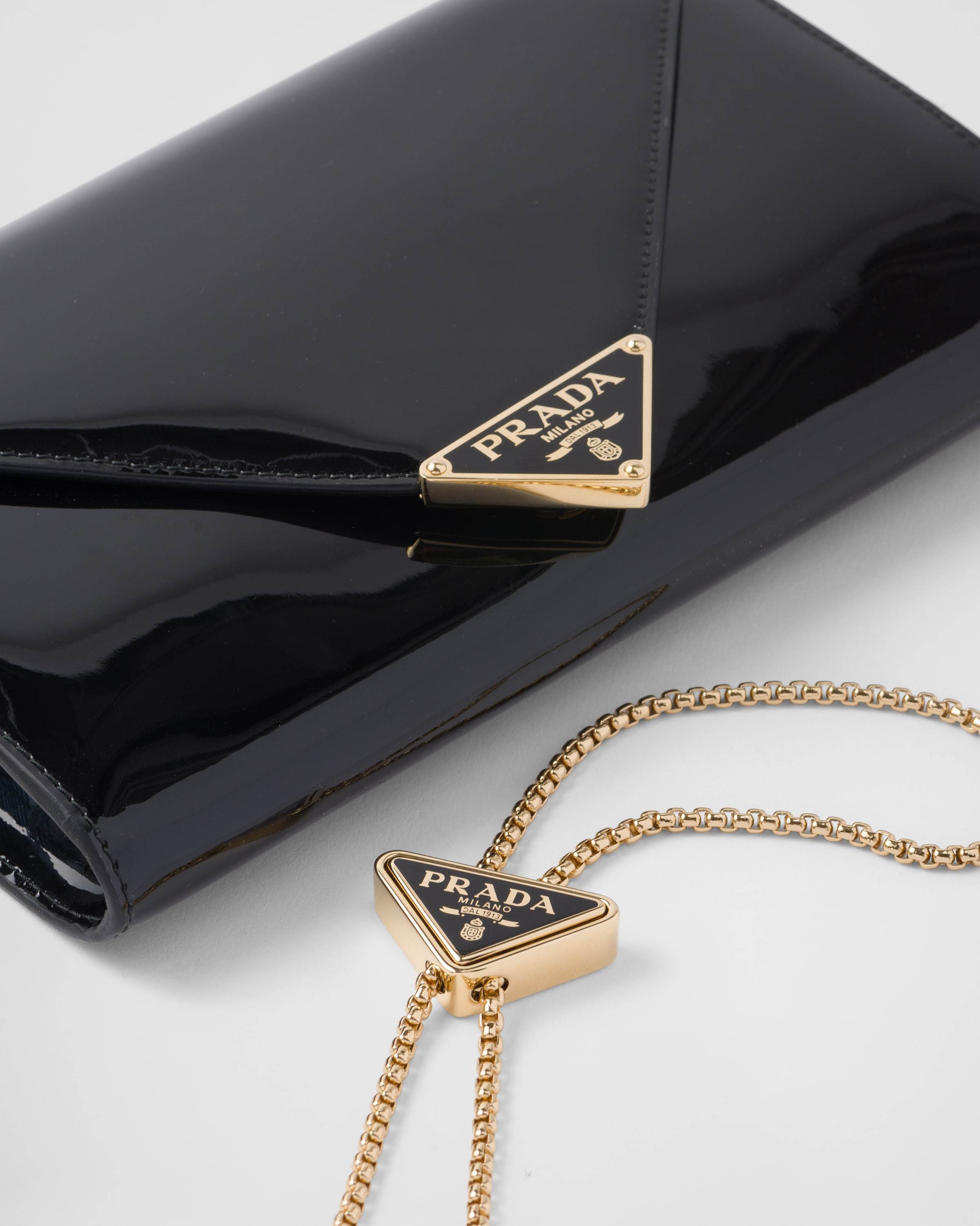 Prada Patent-leather Envelope Bag In Black