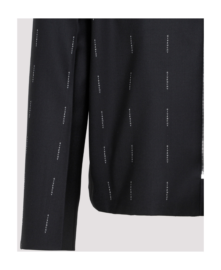 Givenchy Wool Blazer With All-over Logo Print In Black