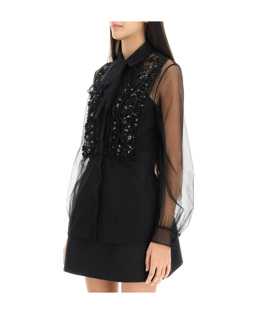 VALENTINO LACE-EMBROIDERED SHEER TOP