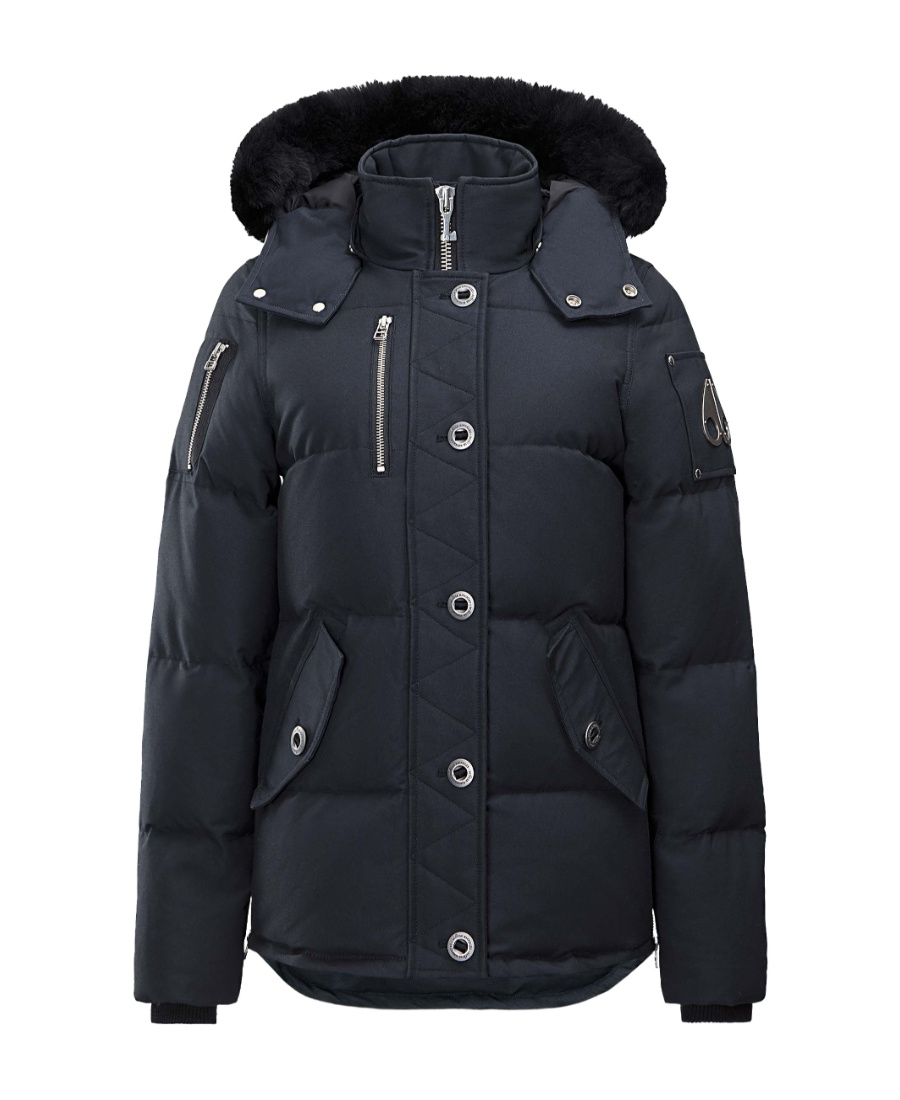 Moose Knuckles Padded Black Jacket With High Collar And Detachable Hood