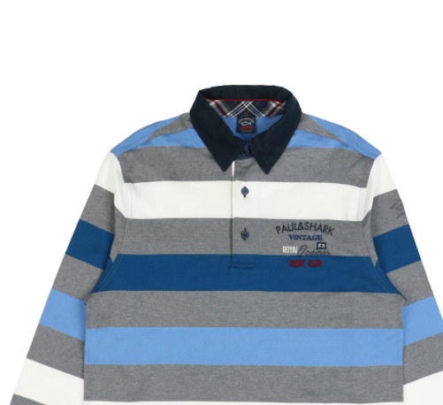 Paul & Shark Striped Long-sleeved Polo Shirt In Gray
