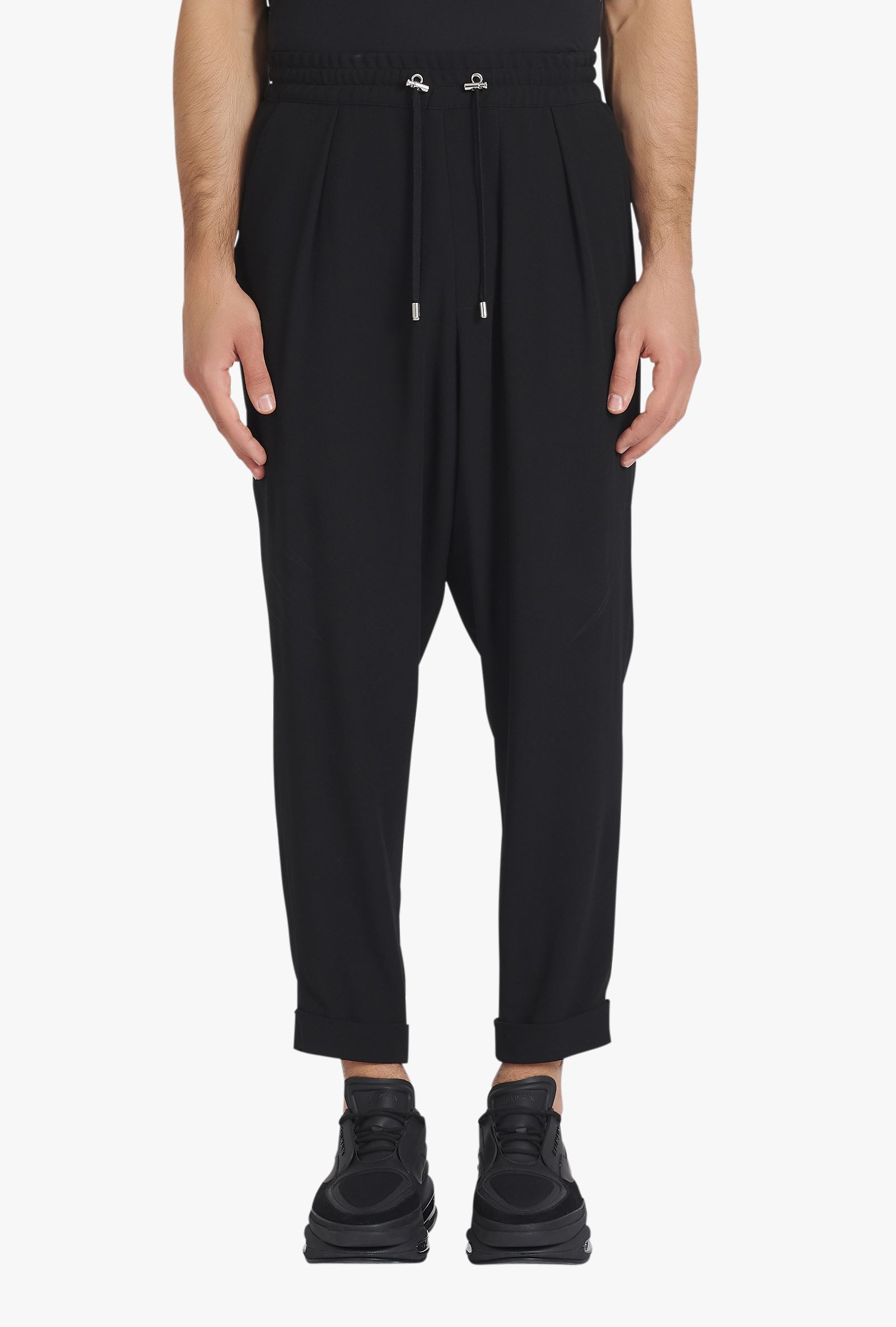 Balmain Timeless Embossed-button Drawstring-waist Trousers. In Black