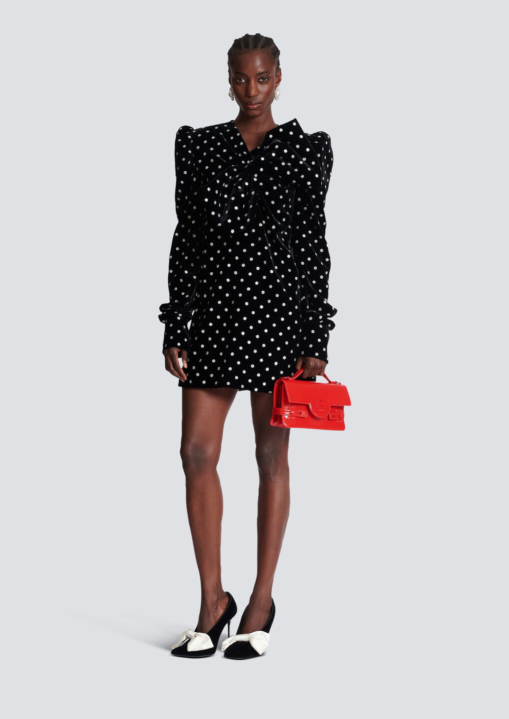 Shop Balmain Short Dress With A Large Bow And Glitter Polka Dots In Black