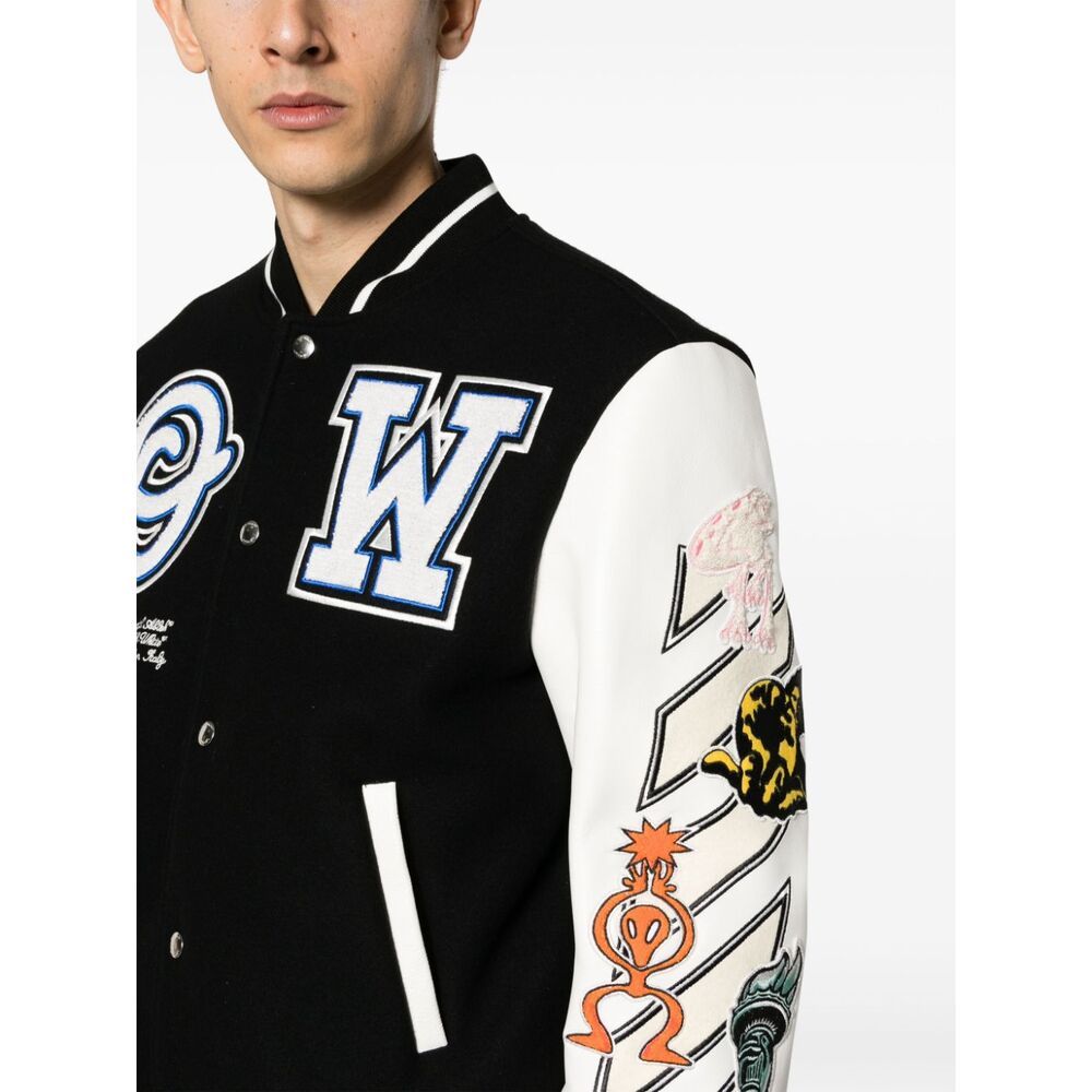 Off-white Logic Patch Varsity Jacket In Black