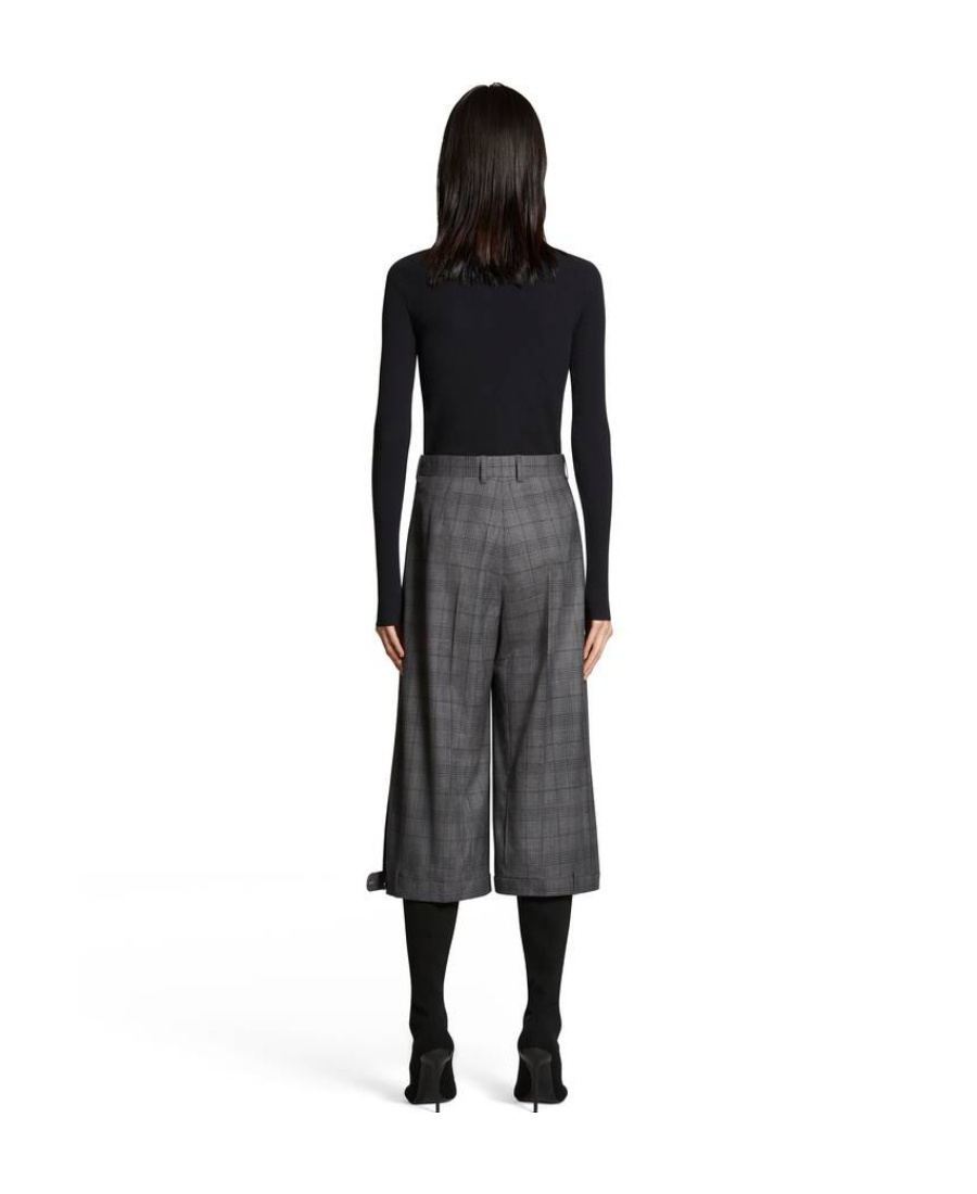 Balenciaga Check-pattern Wool Shorts In Gray