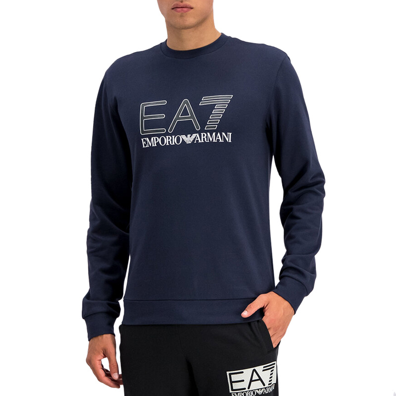 Ea7 Round Collar Long Sleeve Sweater In Black