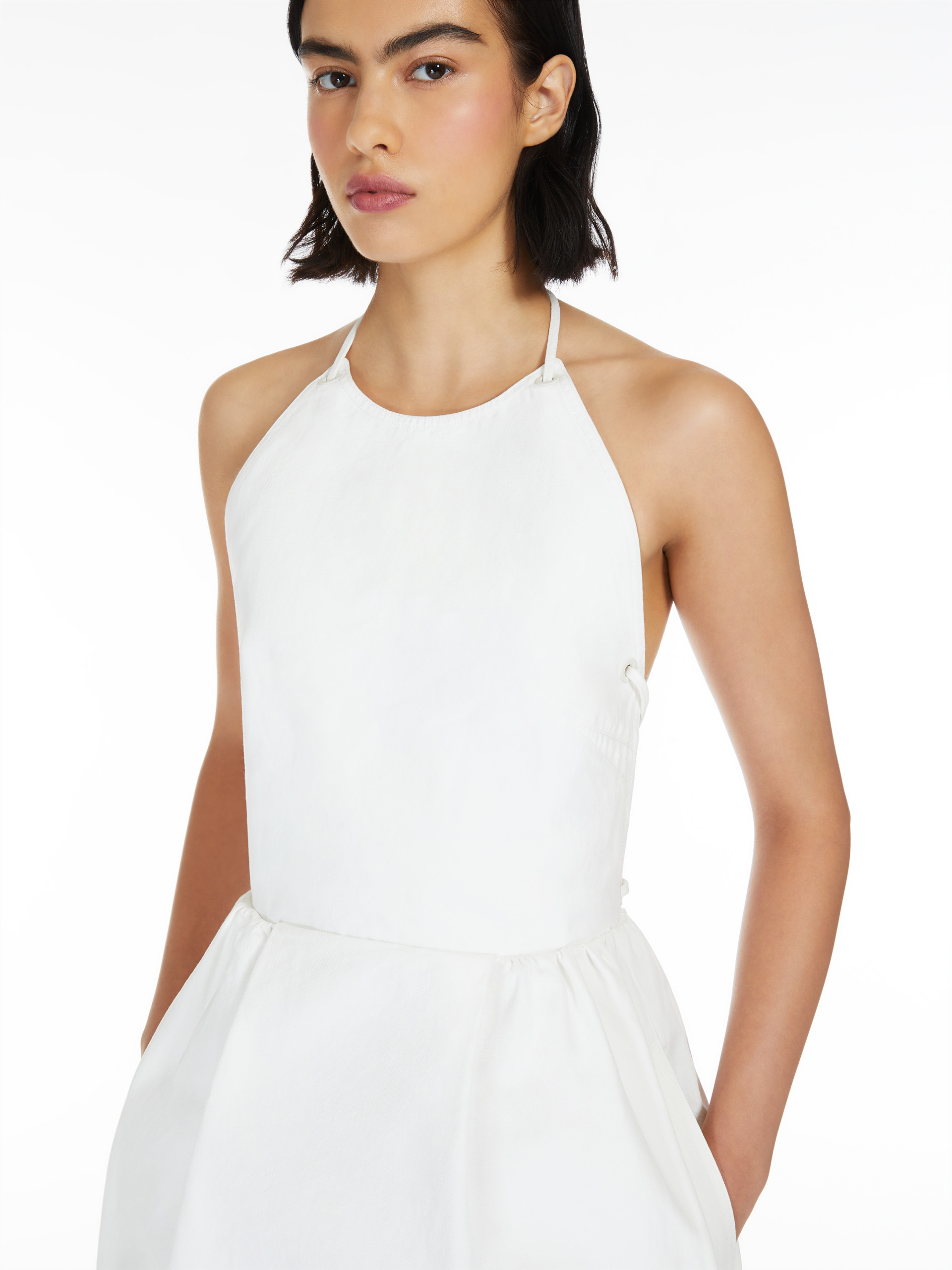 Max Mara Europa Open-back Pleated Cotton-canvas Maxi Dress In White
