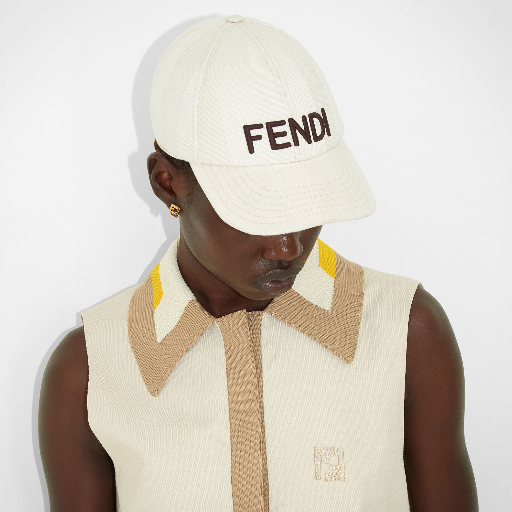 FENDI BEIGE PEQUIN CANVAS BASEBALL CAP 