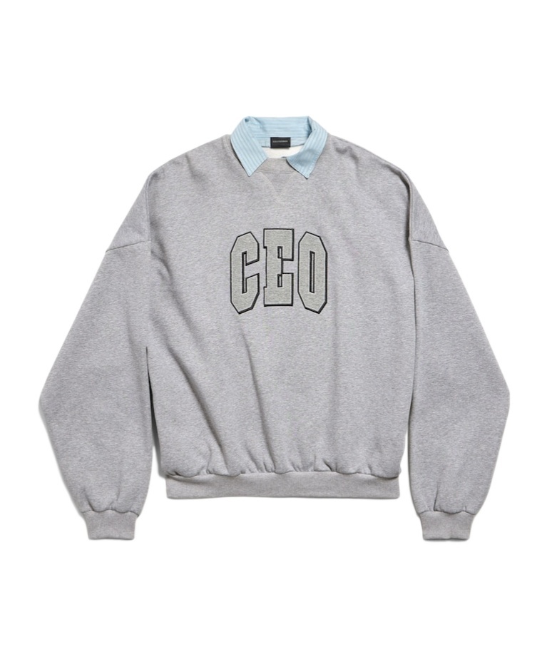 Balenciaga Knitwear Crewneck Embroidered On The Front In Gray