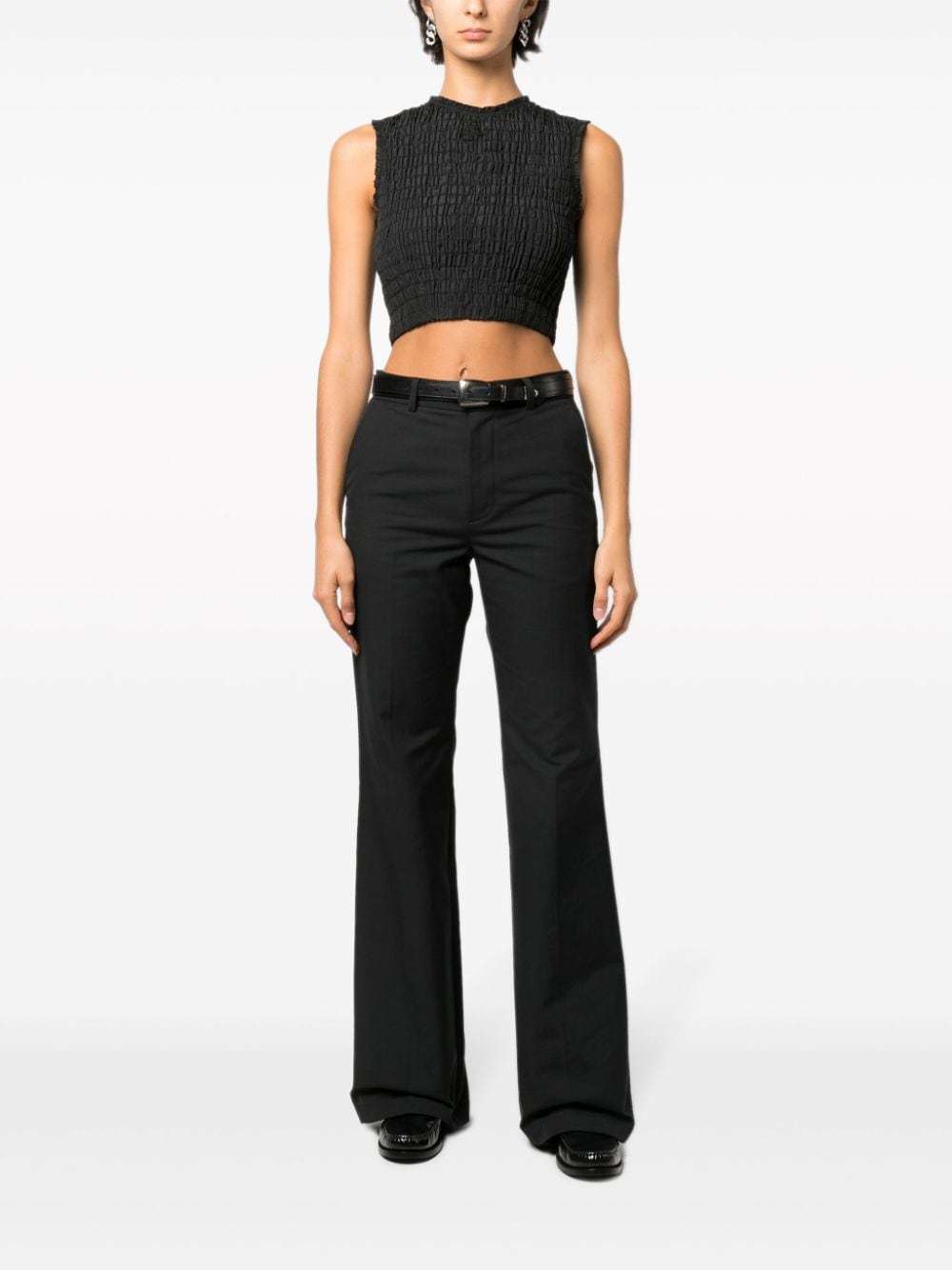 Patou Textured Smock Detail Sleeveless Top In Black