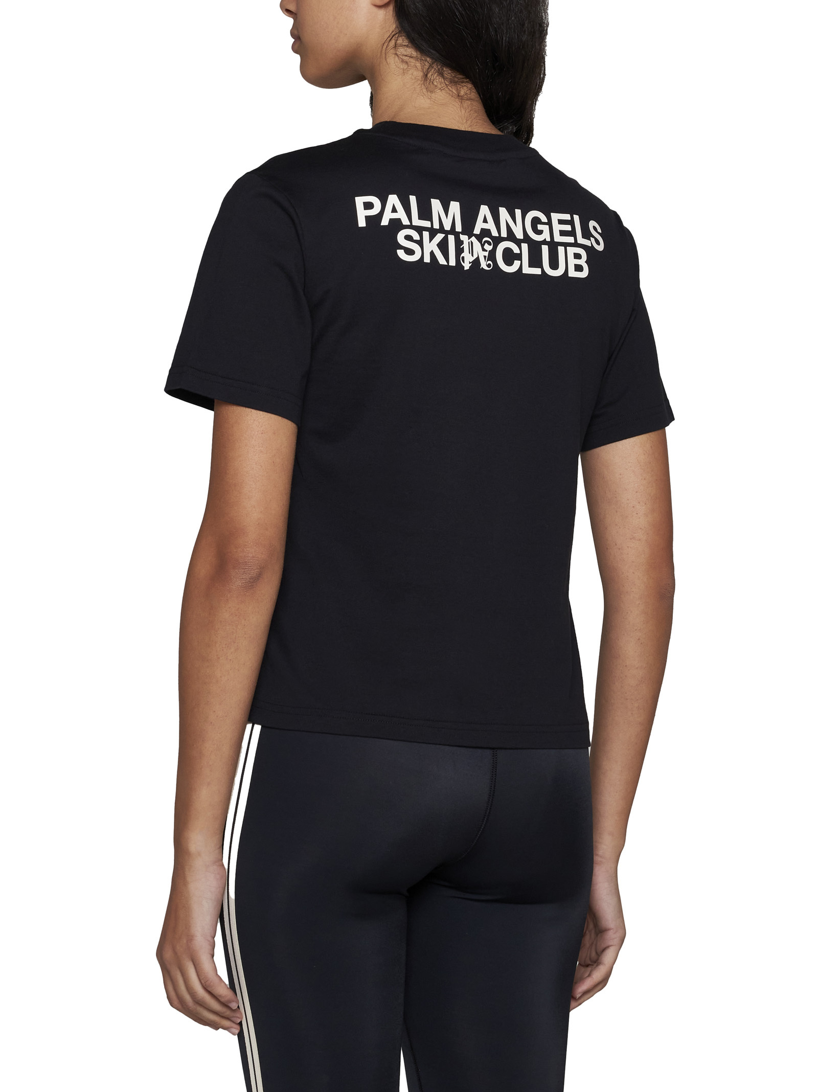 Palm Angels Ski Club Fitted T-shirt Contrast Print In Black
