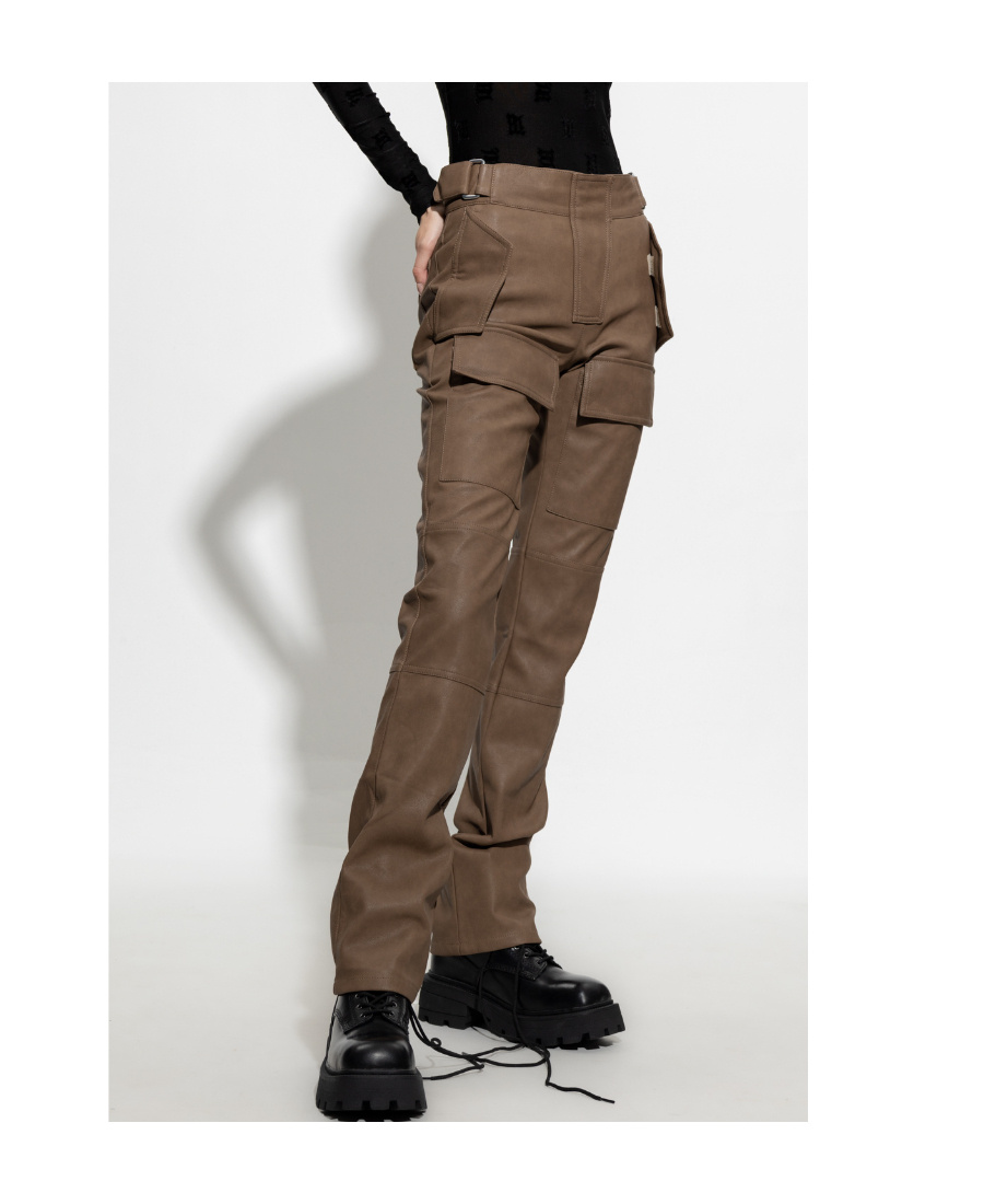 Misbhv Leather-effect Cargo Trousers In Green