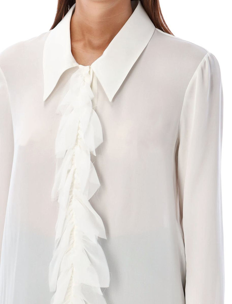 Khaite Luka Button-front Top With Ruffle Detail In White