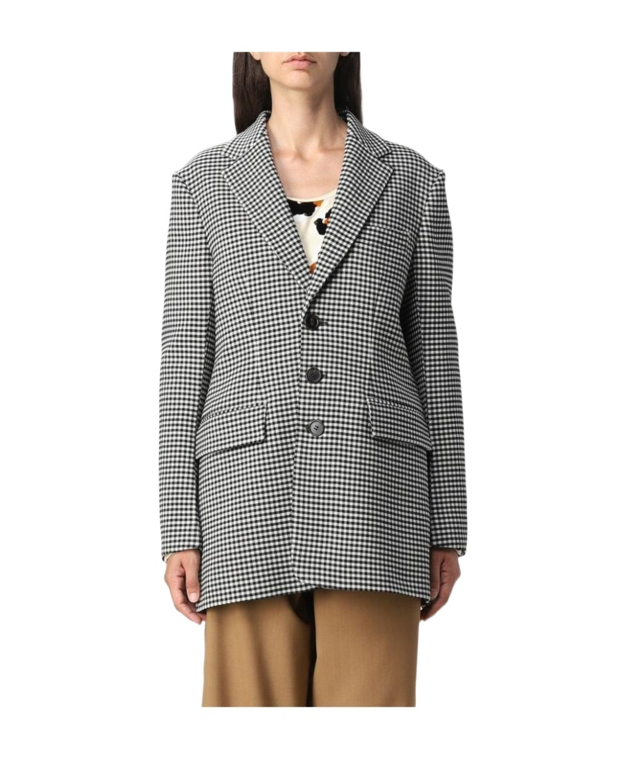 Marni Checked Button-up Blazer In Gray