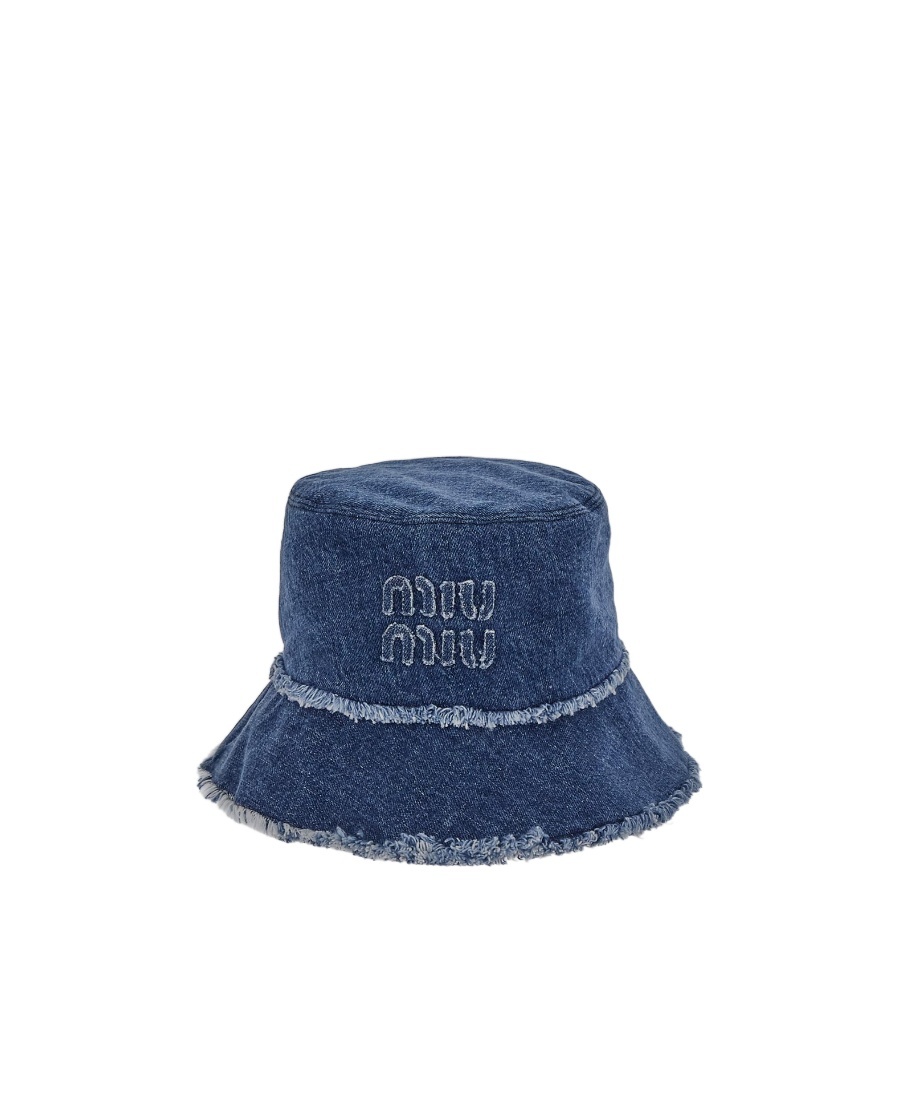 Miu Miu Denim Logo Bucket Hat In Blue