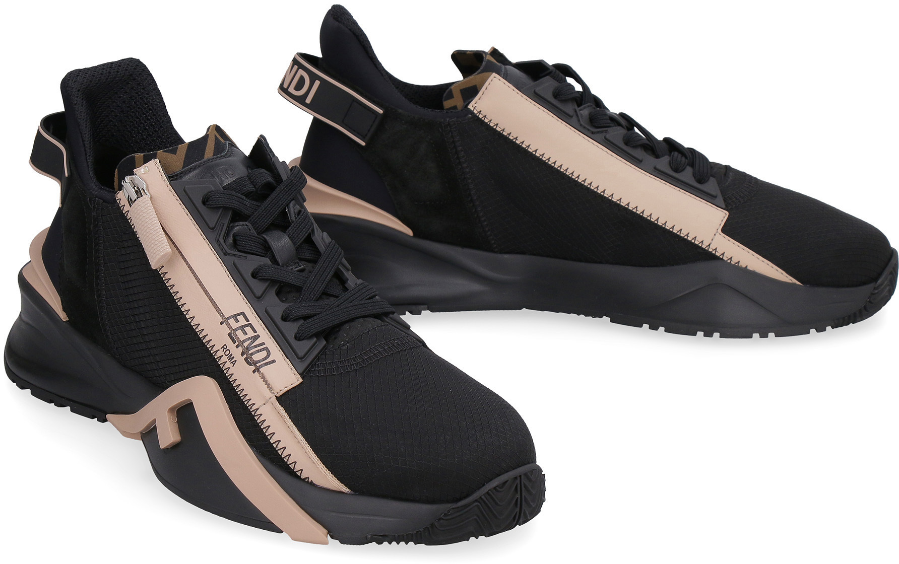 Shop Fendi Black Nylon And Suede Low-tops