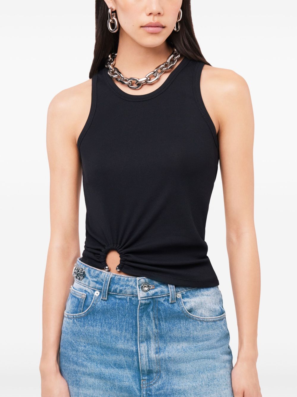 Shop Rabanne Asymmetric Gathered-detail Tank Top In Black