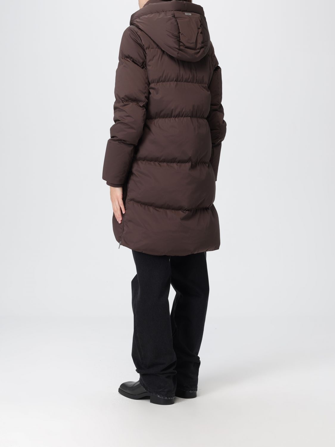 Woolrich Hooded Down Jacket In Brown