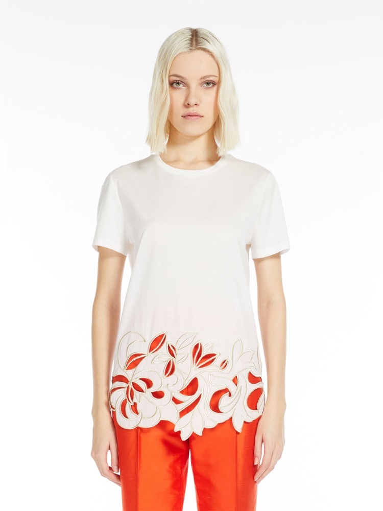 Max Mara Embroidered Decorative T-shirt In White