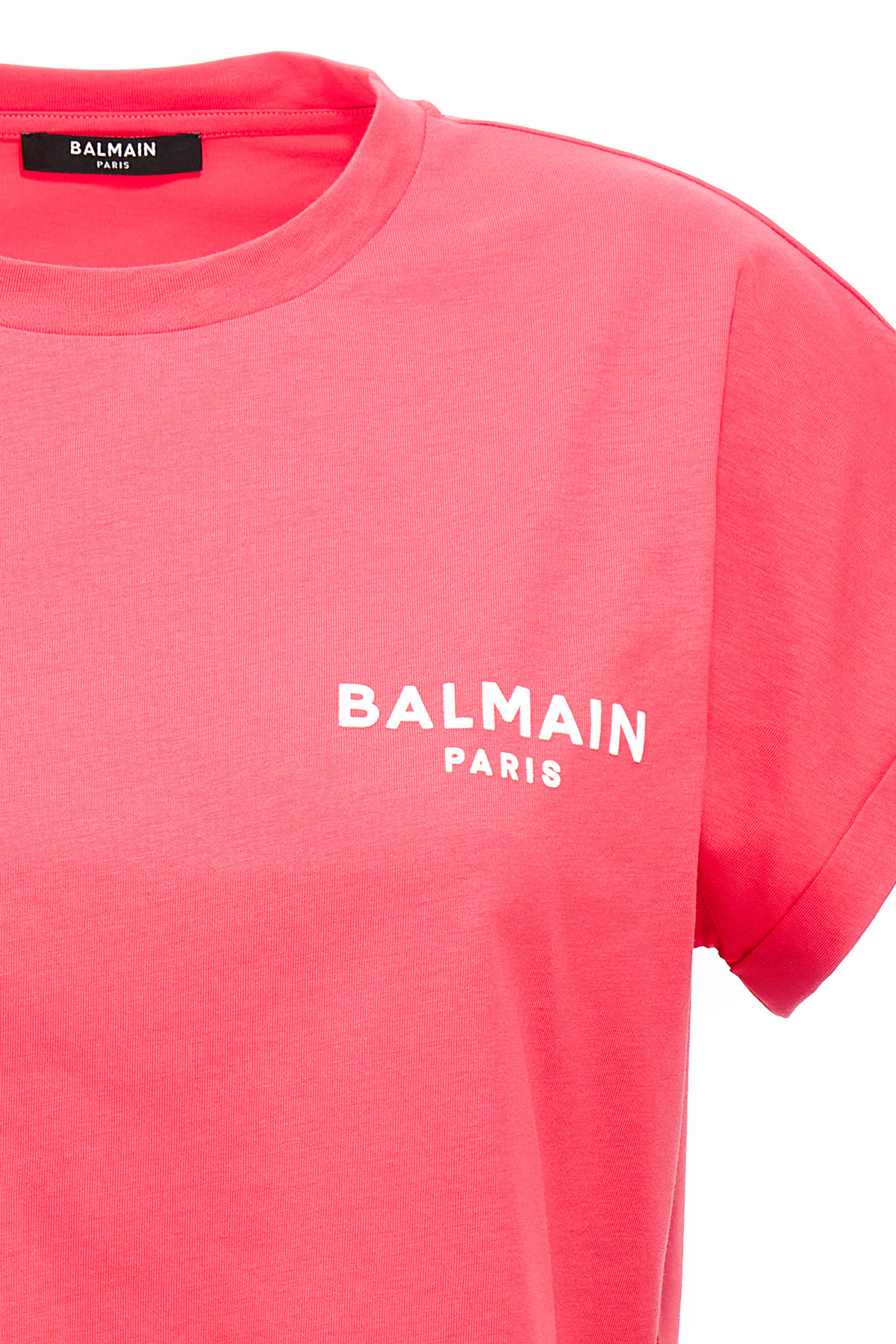 Shop Balmain Logo-print Cropped T-shirt In Pink