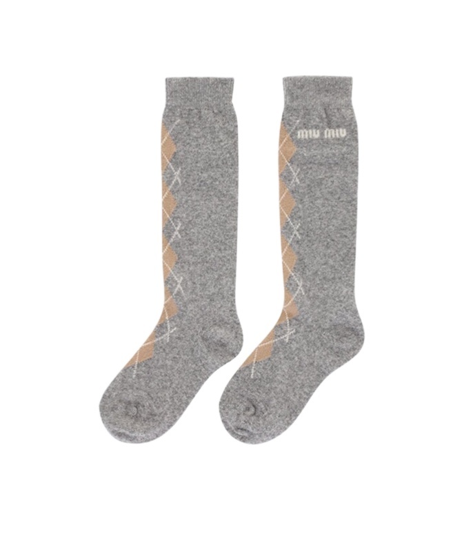 Miu Miu Logo Socks In Gray