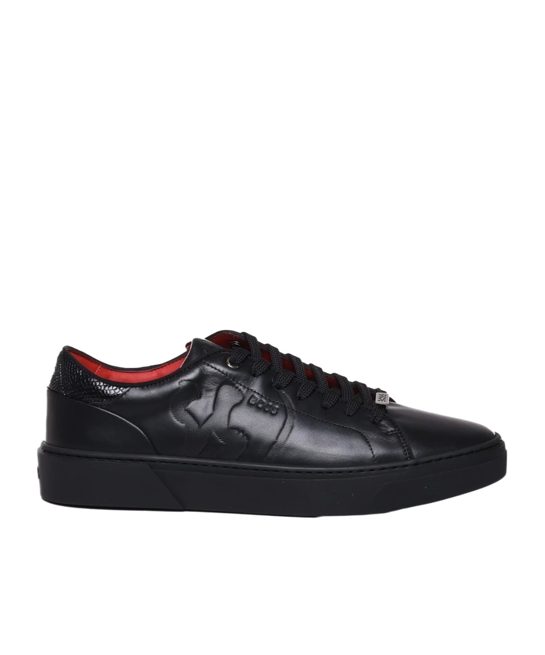 Hugo Boss Leather Lace-up Sneakers Com Special Embossed Graphic In Black